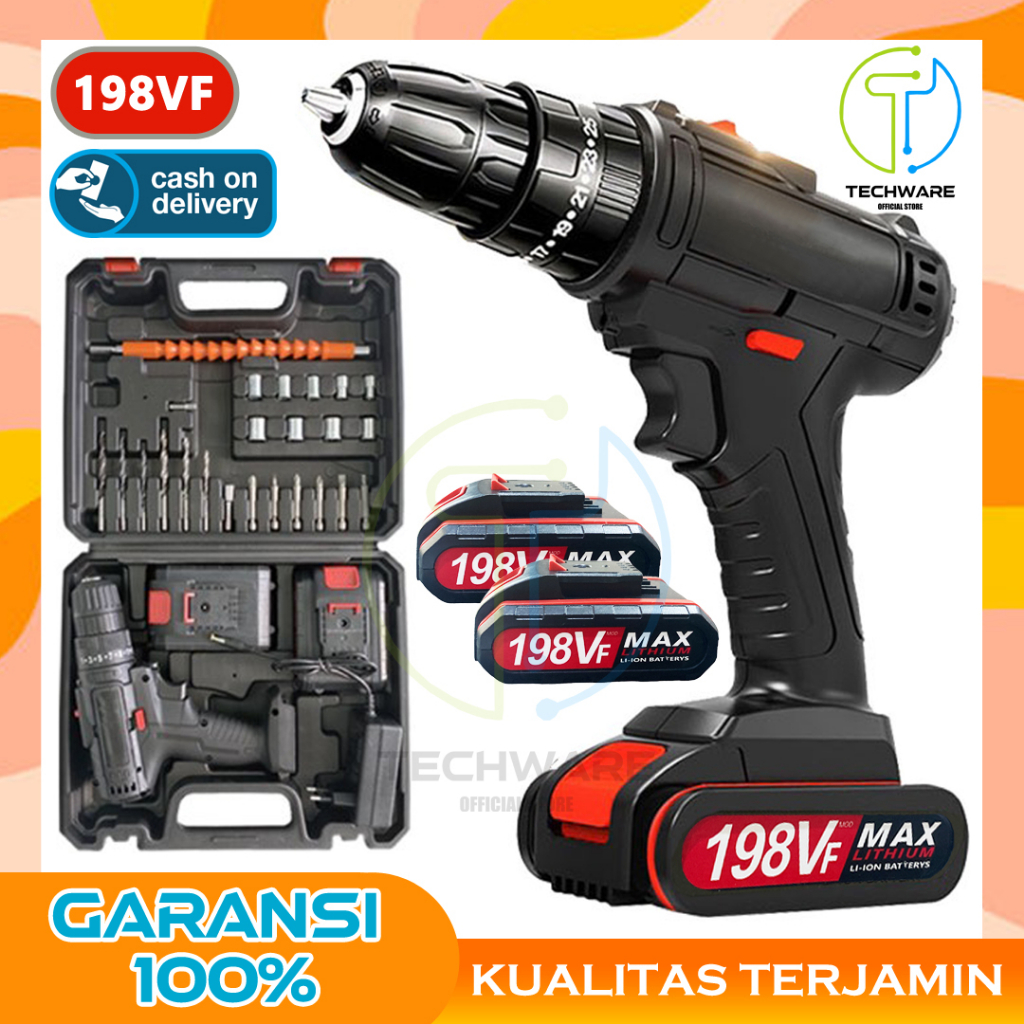 Mesin Bor Listrik Cordless 198 VF Set/Bor Listrik 1 Set Lengkap 108VF 10mm Reversible/ Bor Listrik M