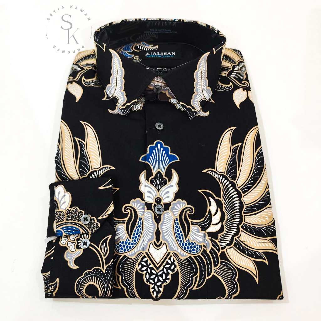 Kemeja ALISAN Corak Batik Print Regular Fit Lengan Panjang ( Seri 00621 List Coklat Jumbo )