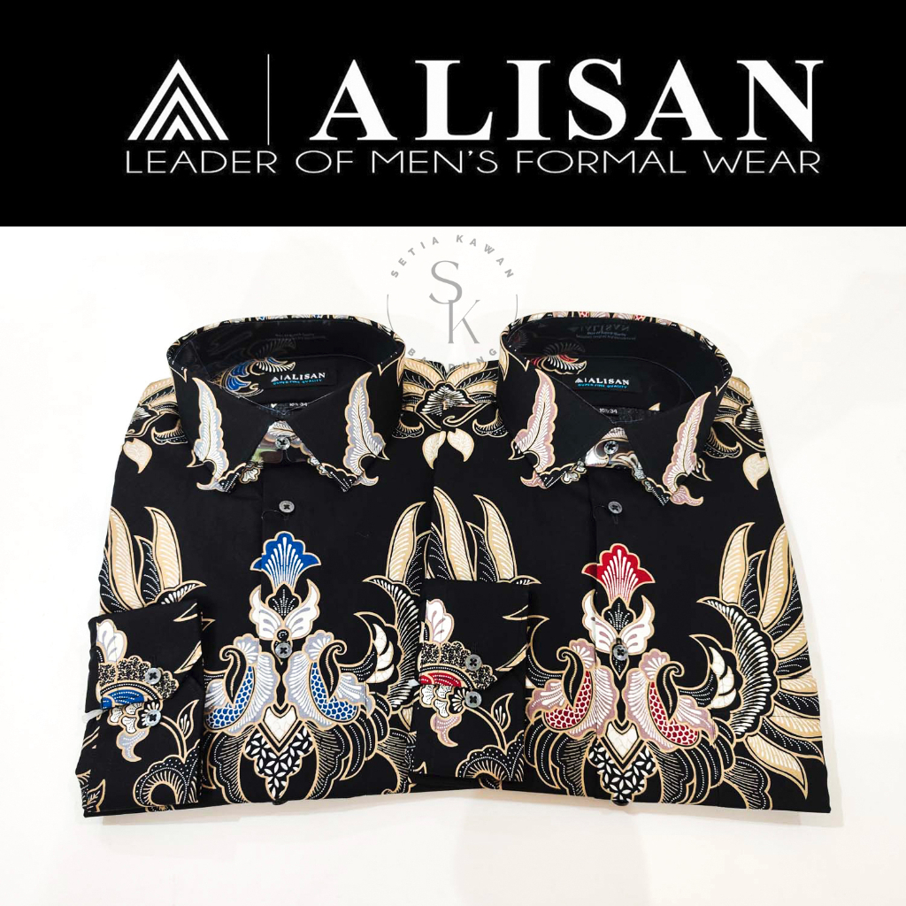Kemeja ALISAN Corak Batik Print Regular Fit Lengan Panjang ( Seri 00621 List Coklat Jumbo )