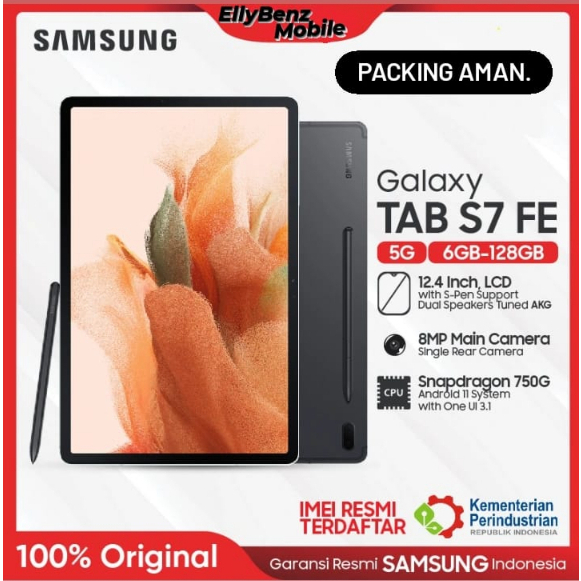 Samsung TAB S7 FE 5G 6/128GB 12.4&quot; 12 Inch Tab T736 New Garansi Resmi