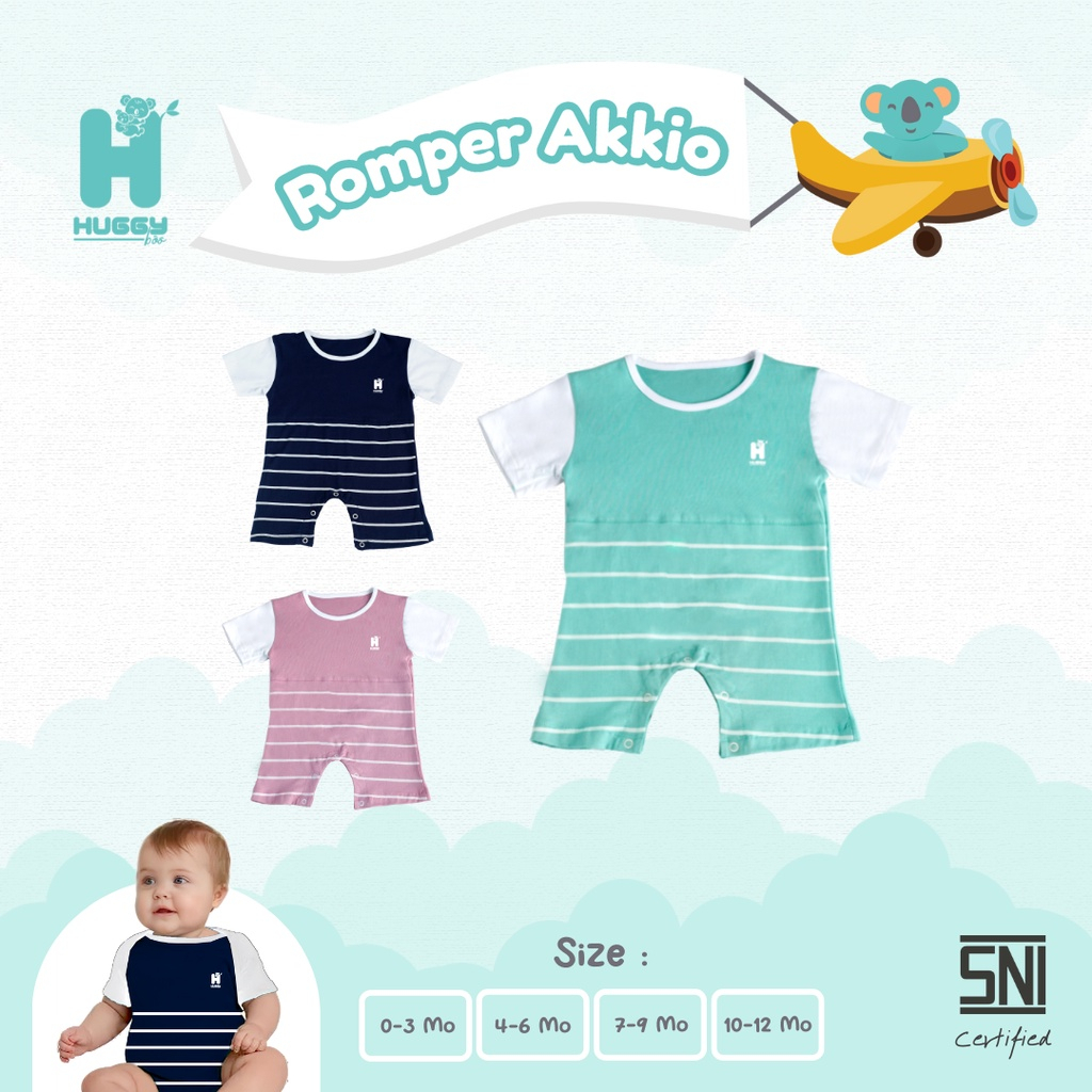 Huggy Boo Akkio Romper Salur Jumper Bayi Pendek Segiempat