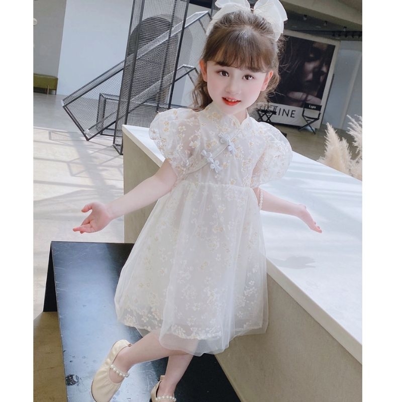 BRIANNA OUTFIT - FLORAL DRESS ANAK PEREMPUAN PUTIH CHEONGSAM