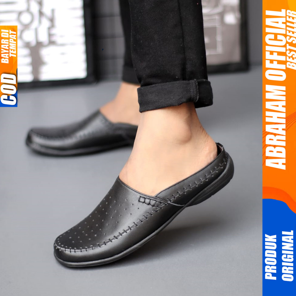 Sepatu Sandal Pria Bustong Casual Kulit Asli Hitam Abraham Celvin