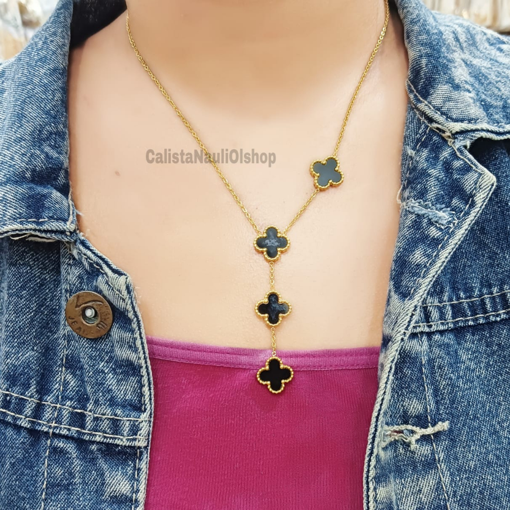 Kalung Titanium clvr bolak balik Bunga 6mm Blck  Fashion Korea Anti Karat Dan Anti Luntur (COD)