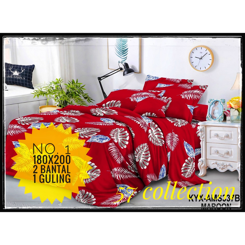 SPREI HOMEMADE HALUS KUALITAS BAGUS MOTIF DAUN JANDA BOLONG RED NO.1 SIZE N180X200 TINGGI 20CM