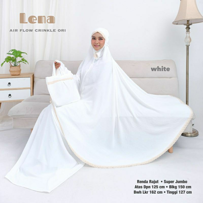 (RATU AYU) Mukena Dewasa Lena Crinkle Air Flow Ori Size Super Jumbo