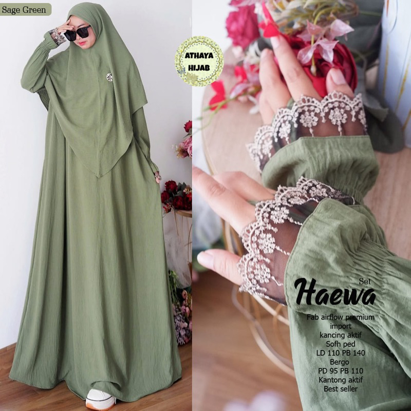Gamis muslim Haewa set khimar crincle airflow ori athaya hijab
