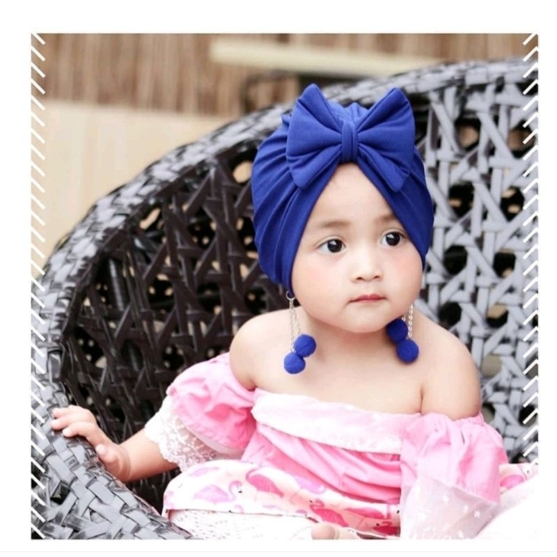 Turban Bayi Anting Double Pom-pom / Ciput Bayi / Topi Bayi