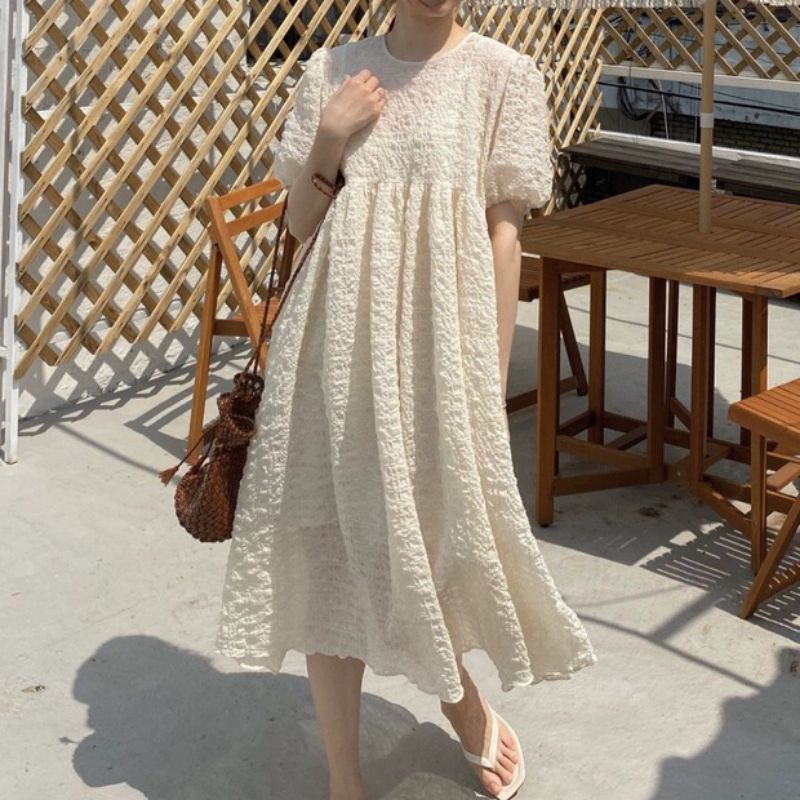 1984( free INNER TanktopDRES ) Baju minidress FLARE MINI DRESS lengan pendek dres Korea Korean style