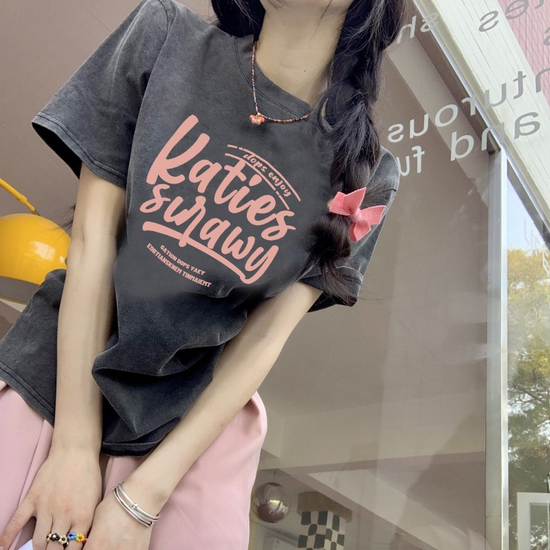 100% Katun Kaos Vintage Hitam Atasan Wanita Lengan Pendek Oversize Printed T-shirt Baju Wanita Kekinian Korean Style