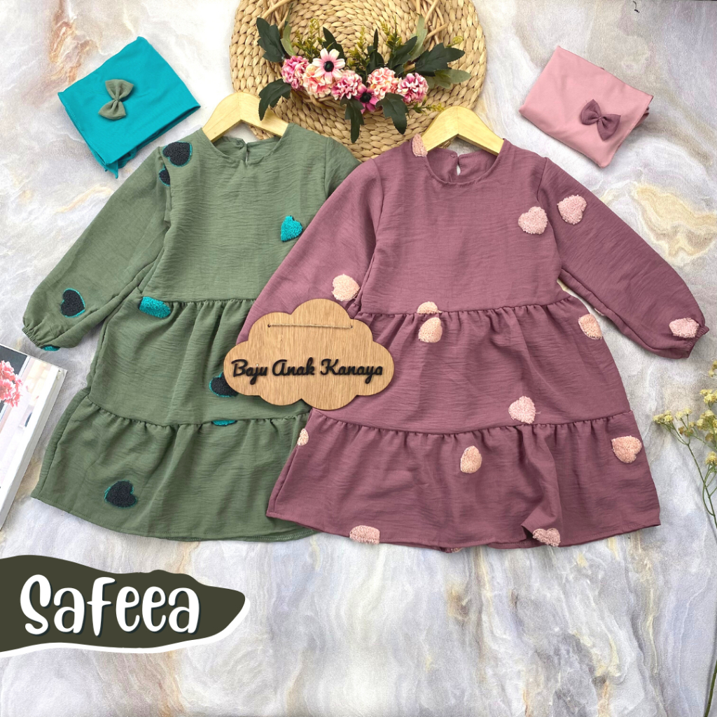 1-4TH GAMIS ANAK SAFEEA LONG DRESS KIDS INC HIJAB BAJU MUSLIM ANAK