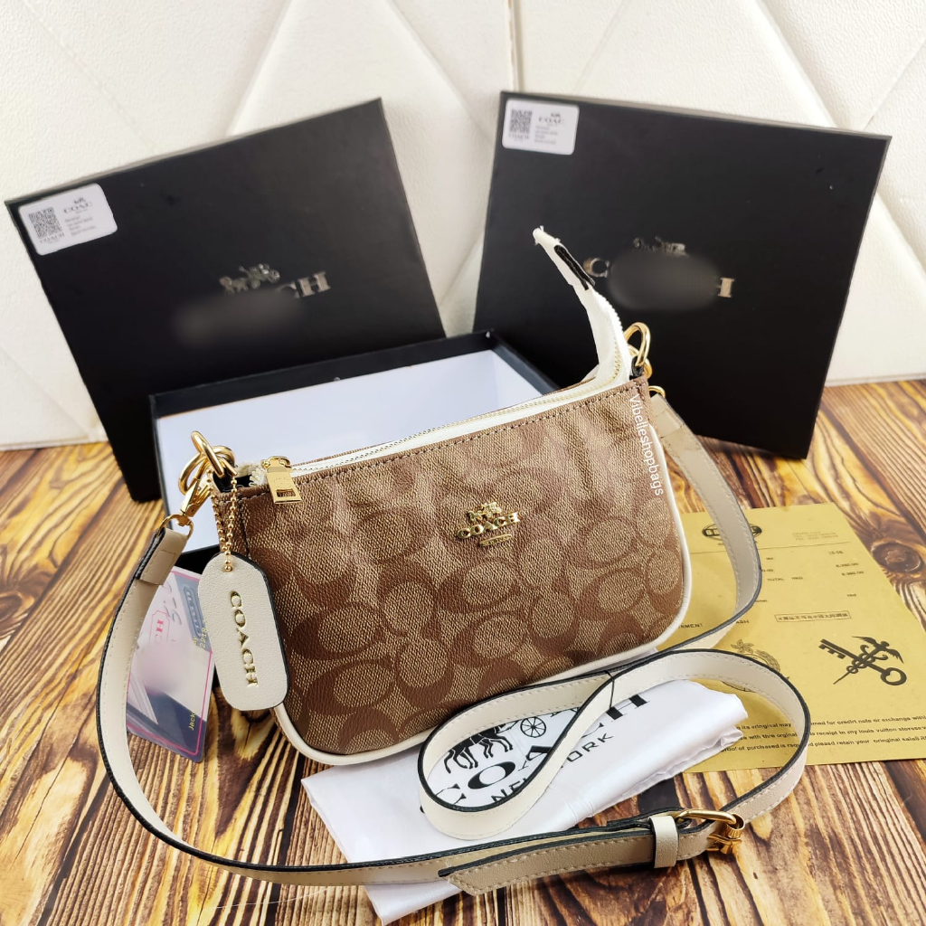 BARU!!! COAC BAG | CLEO HOBO IN SIGNATURE CANVAS &amp; LEATHER PVC 3 VARIANT UK 21x13 FREEBOX - BISA COD Tas Selempang wanita CoACh Shoulder bags 2 Tali Sig in Signature Tas Selempang Top Handle Pouch 2 Tali Semi Premium VIBELLESHOPBAGS 1793