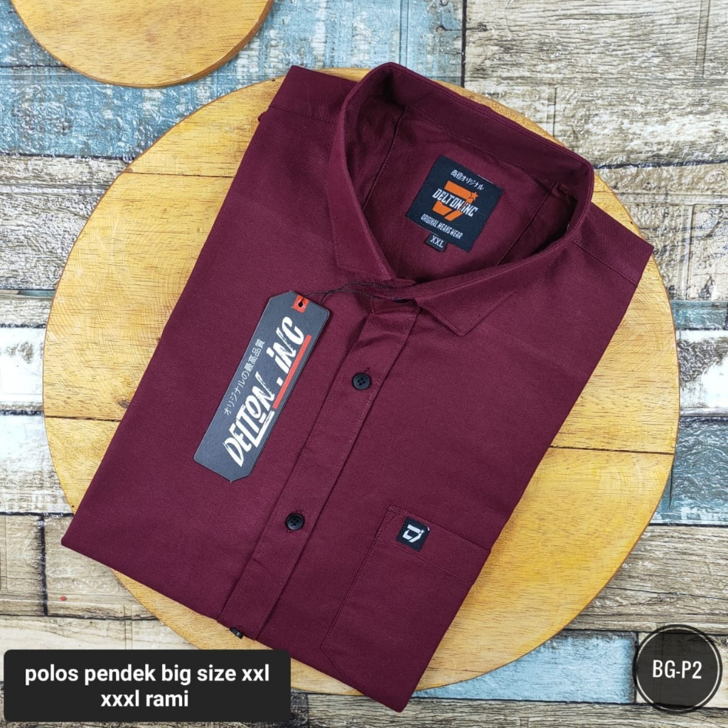 Kemeja Jumbo Pria Lengan Pendek - Hem Polos Cowok Katun 40s