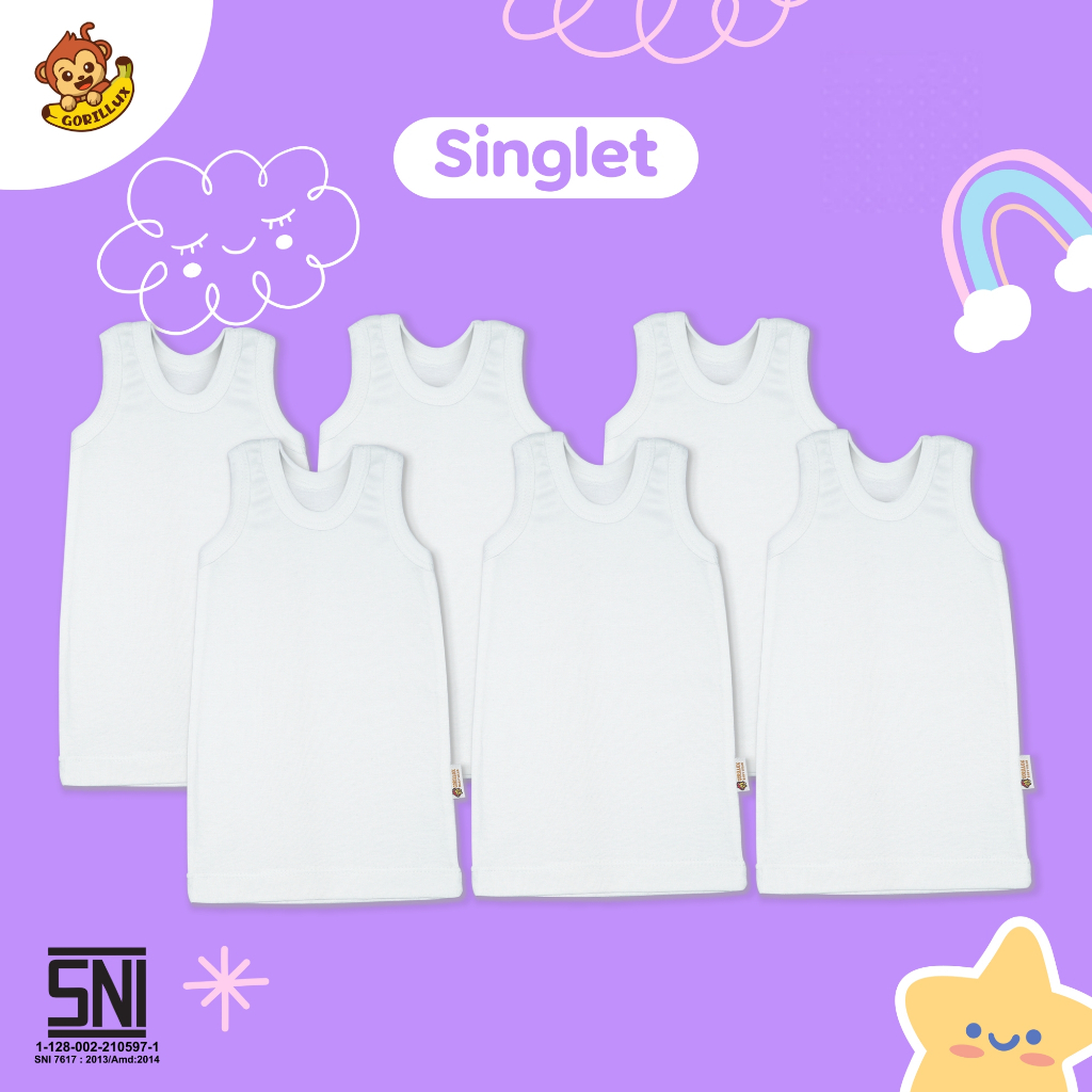 GORILLUX 6 Pcs Singlet Bayi Polos (0 Bulan - 3 Tahun)