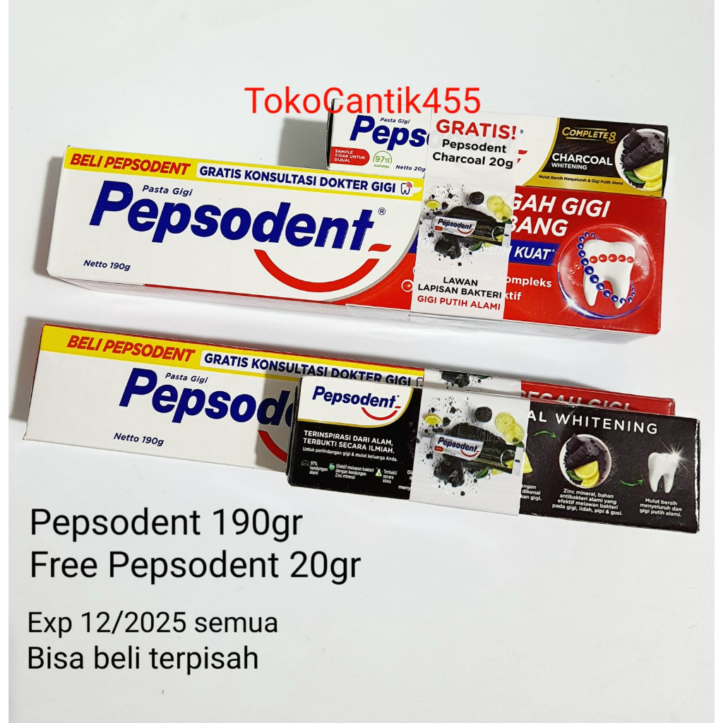 PEPSODENT Merah 190GR Free Pepsodent CHarcoal 20GR.. EXP 12/25