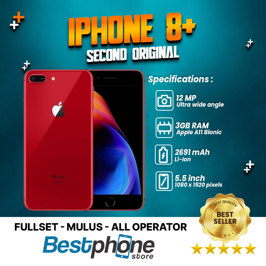 iPhone 8 Plus 256GB/64GB Second Bekas Fulset MULUS Apple 8+ 64/256 EX Inter Gold Red Silver Gray Terawat Fullset