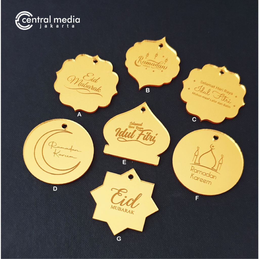Hang Tag Idul Fitri Akrilik Acrylic Mirror Gold Gantungan Hampers Lebaran