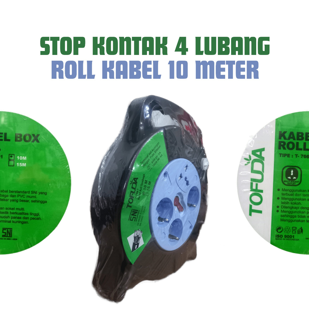 ROLL KABEL 10m TOFUDA TERMINAL LISTRIK 4 LUBANG MULTI KABEL ROLL 10meter