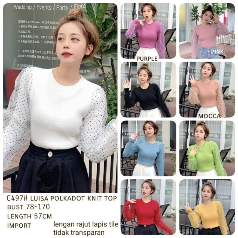 Luisa Polkadot Knit Top Import All Size - Blouse Rajut - #FJ Blus