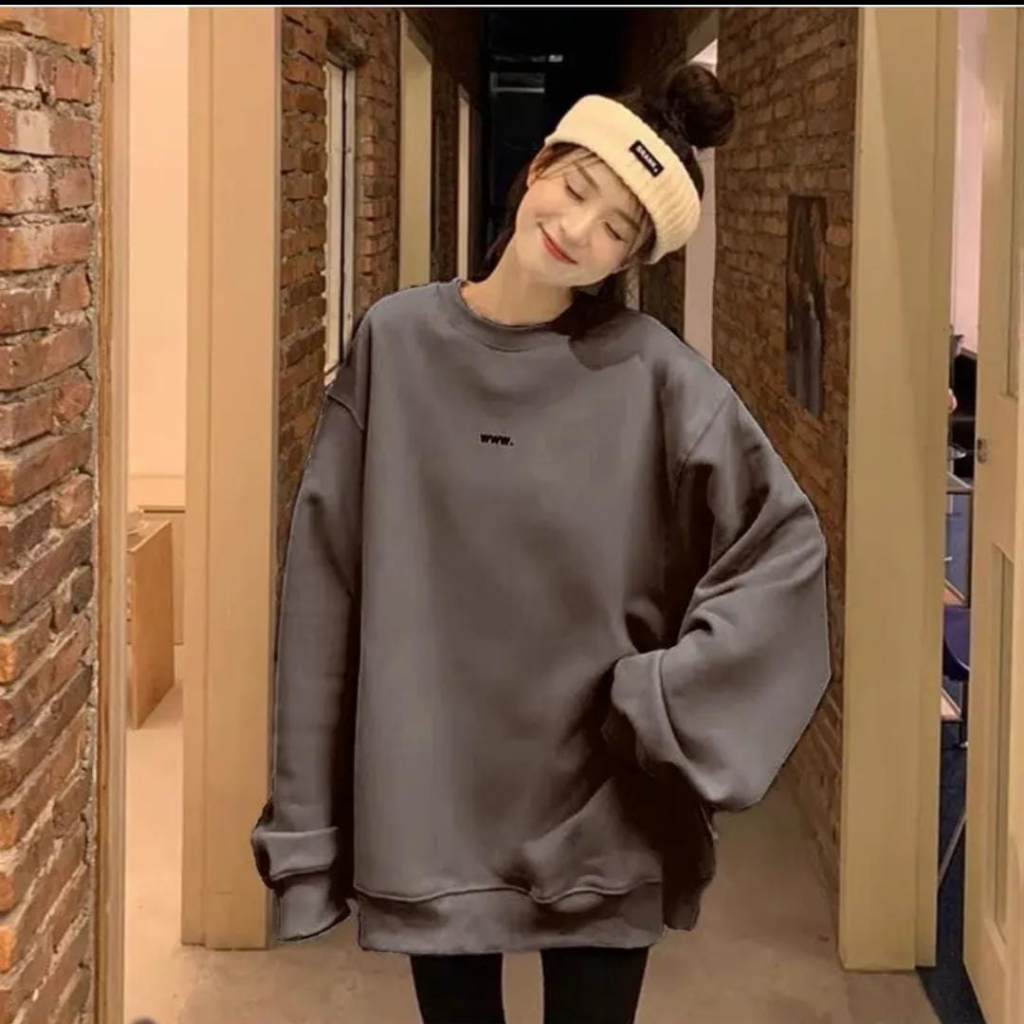OVERSIZE WWW CREWNECK SWEATER WANITA MOTIF BORDIR ONE SIZE FIT XL / SWEATER WANITA TEBAL / SWEATER BORDIR