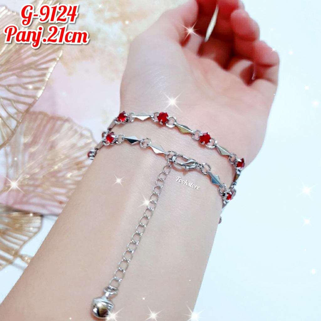 GELANG RANTAI DEWASA WARNA SILVER MOTIF PERMATA ZICRON/G-9124