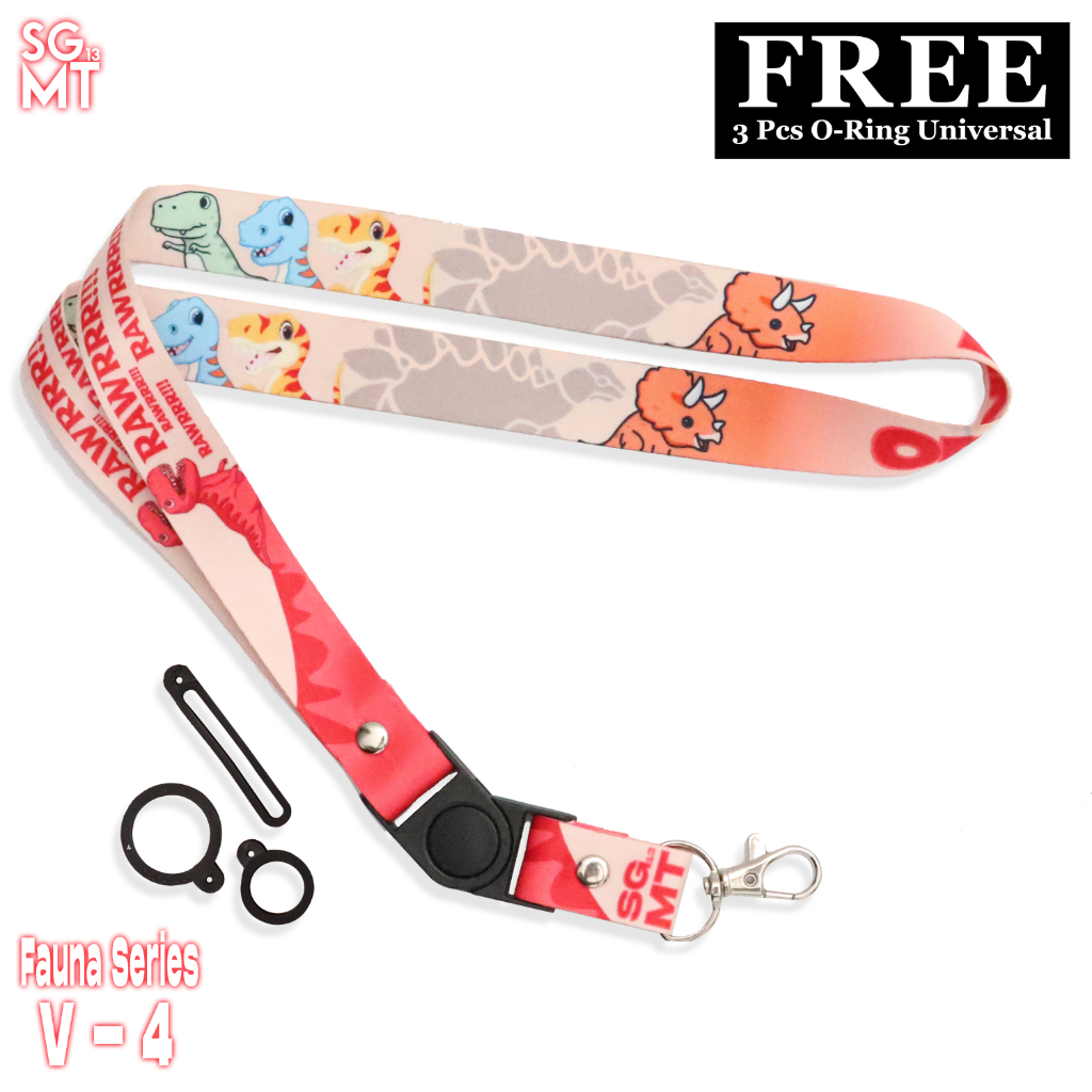 Lanyard ID Card Holder Name Tag HP Lanyard Full Printing FREE 3 Pcs Oring Dinosaurus DINO Fauna Series