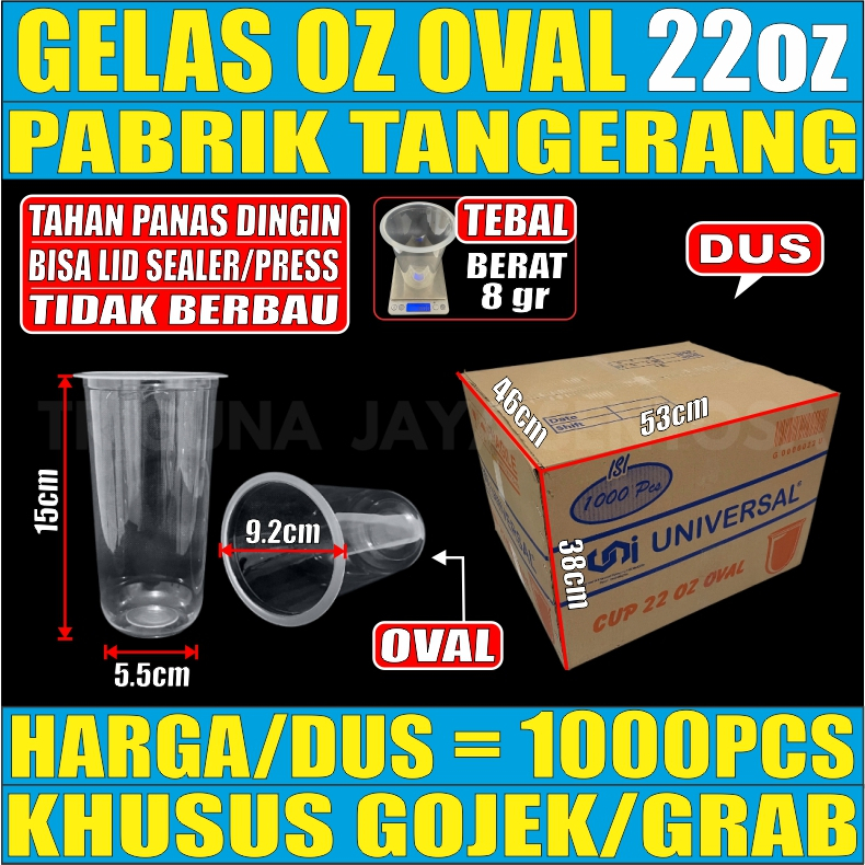 Gelas oz Oval 12oz 14oz 16oz 18oz 22oz Per Dus Bening Cup Plastik Gjk