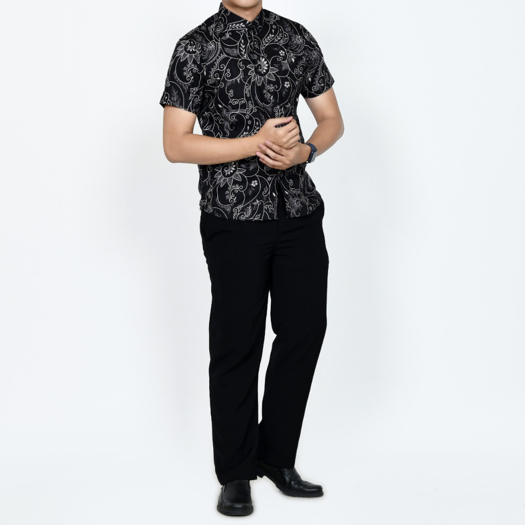 New Premium Baju Kemeja Batik Pria Slimfit Lengan Pendek 1928 Hitam