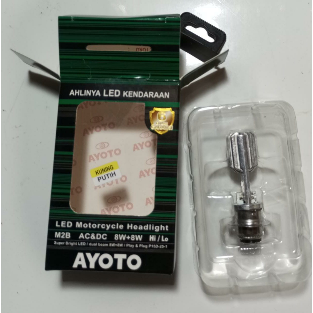 Bohlam Depan Lampu Dop Depan H6 LED AYOTO M2B AC &amp; DC Kemasan Hijau Warna Putih Kuning all type motor bebek