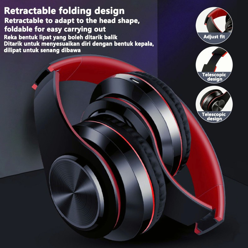 (COD)Ready Stock B39 Wireless Headset Bluetooth 5.0 Colorful LED Bass Stereo Wireless Headphones Ove-Ear Headphones gaming headset