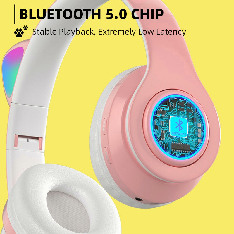 (COD)B39M LED Bluetooth Cat Headphone Bluetooth 5.0 Headset Noise Cancelling Wireless Headphones With Mic HiFi Stereo Earphones For Kid Gift PC Laptop Computer Gaming Accessories