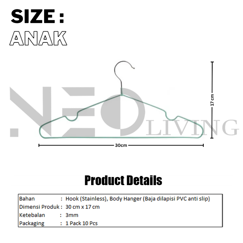 Hanger Dewasa Neo Living / Gantungan Baju / Hanger Baja (1Pack 10 Pcs)