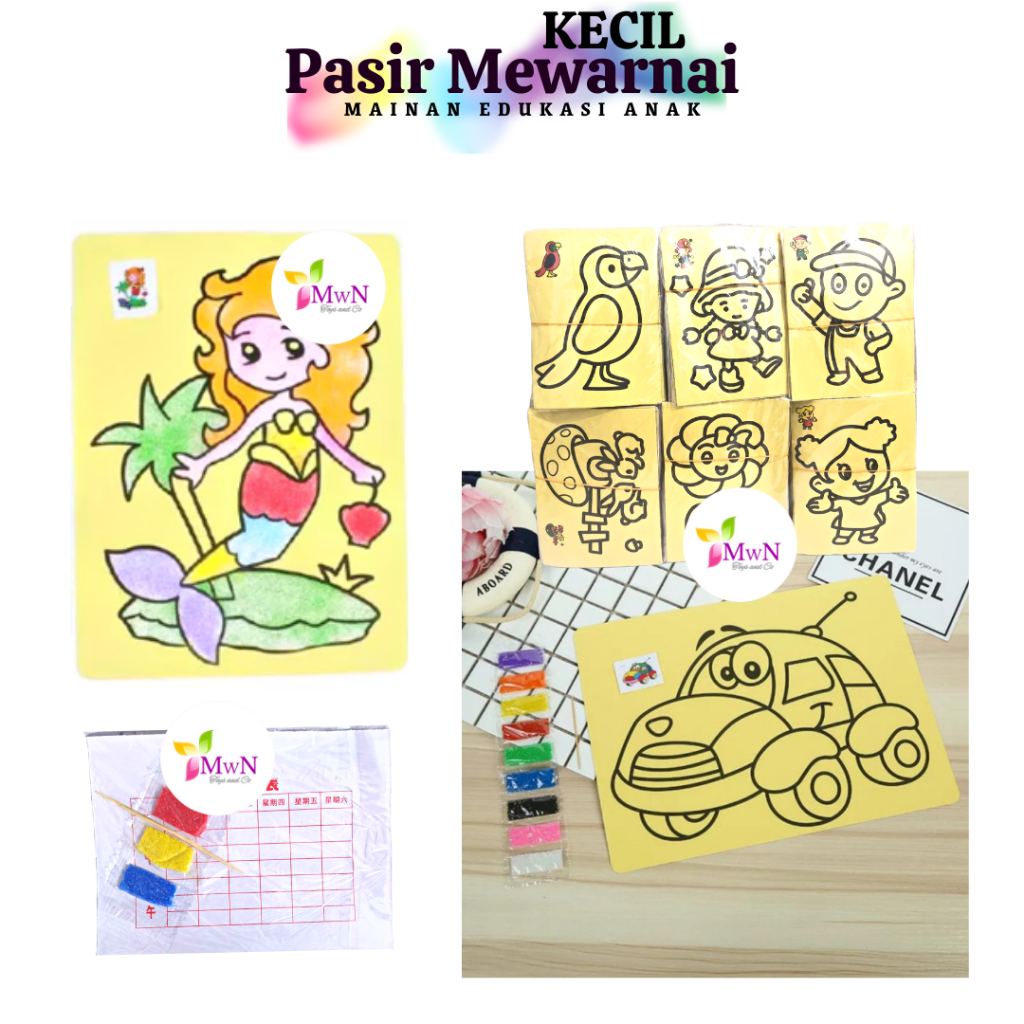 MWN Mainan Edukasi Sticker Pasir KECIL - Mewarnai Dengan Pasir Kertas Stiker