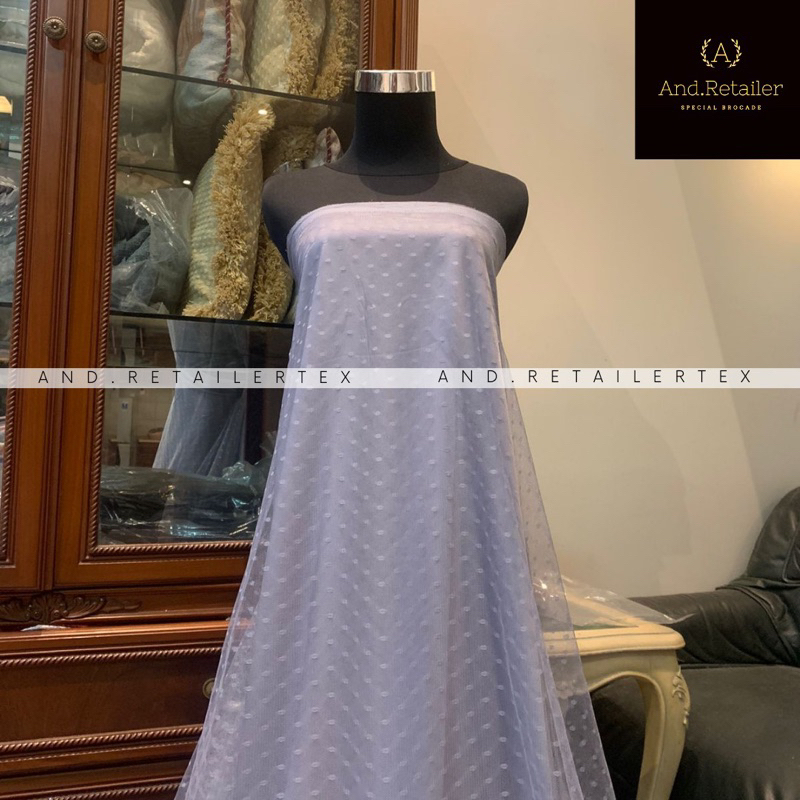 Bahan kain Tile Dot Polkadot Dotty Warna silver blue