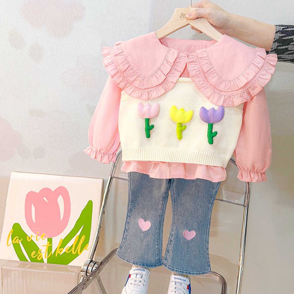 {Baru Datang} SC - 1485 Setelan Jeans Anak Import  RYCCA / Setelan Anak Kombinasi Rajut / Outfit Ana