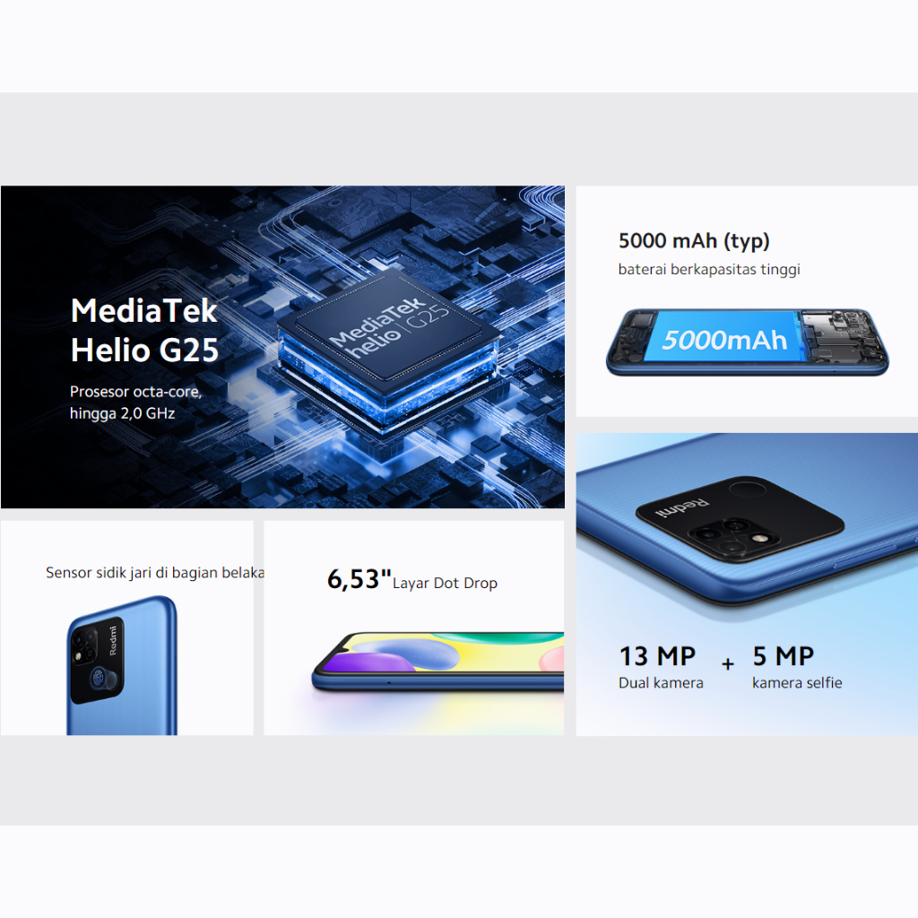 HP Xiaomi Redmi 10A Ram 6/128GB Smartphone 4G GSM 6.53 inches Dual SIM 5MP+13MP Handphone Indonesia