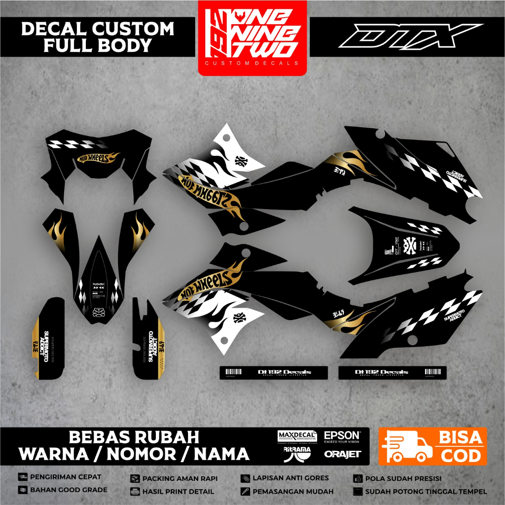 Decal Klx Dtracker Motif Hotwheels Full Body Hitam Bebas Custom
