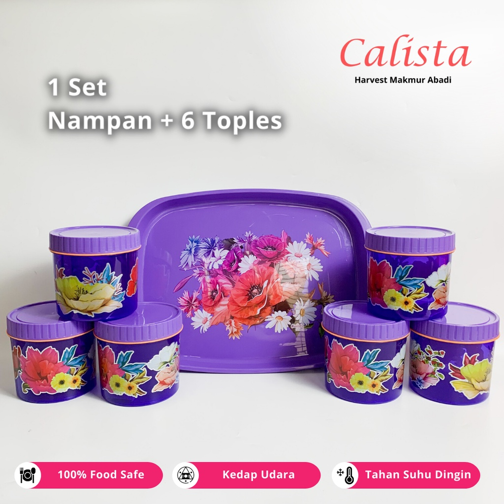 SET 6Pcs Toples Lebaran Motif Bunga CALISTA 12cm Toples Kue Mini Unik Portable Pembungkus Makanan Ha