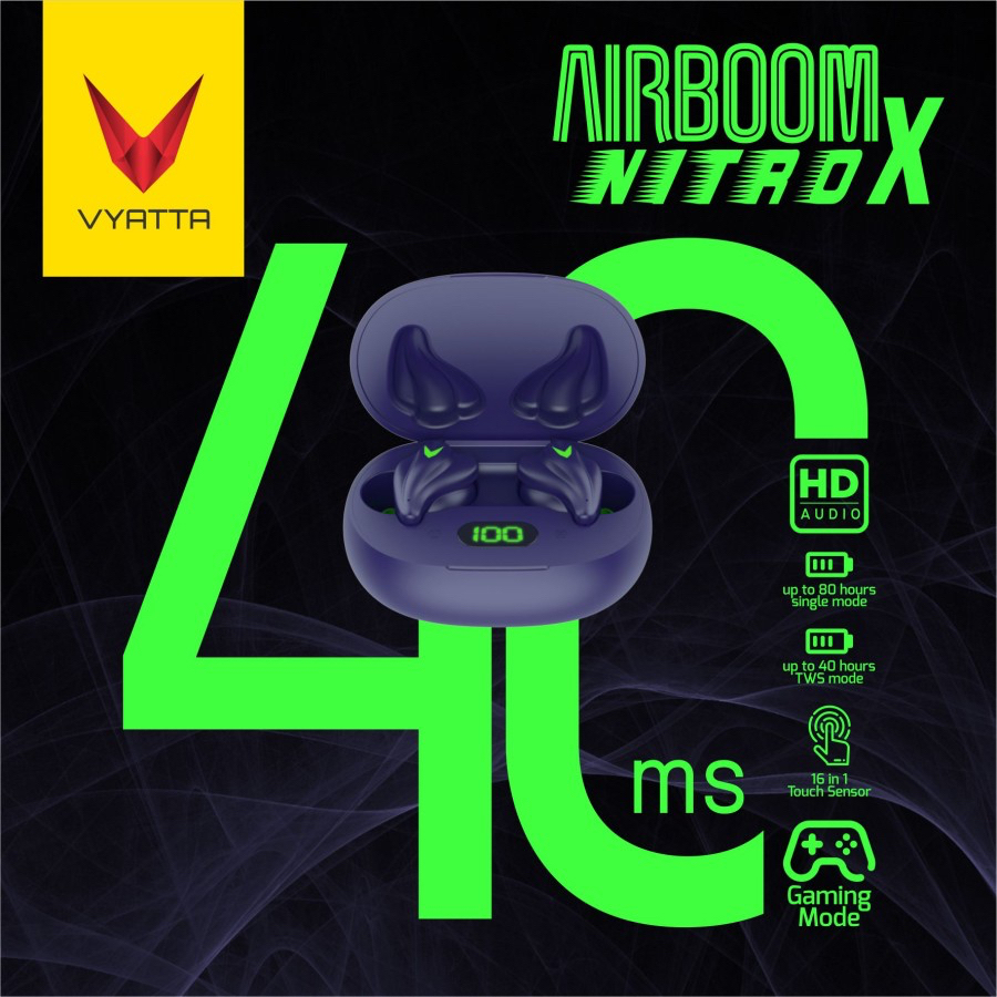 Vyatta Airboom Nitro X TWS Bluetooth Earphone -Gaming 40ms,16in1 Touch