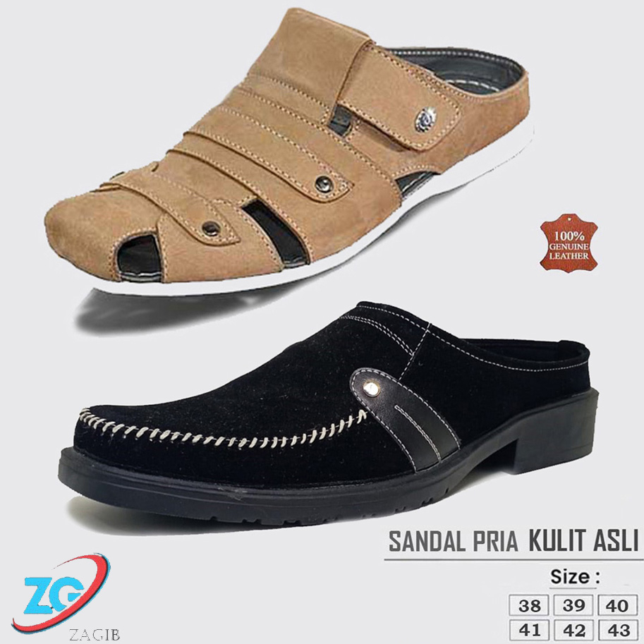 Sepatu Sandal Pria Selop Bustong Kulit Suede ORIGINAL