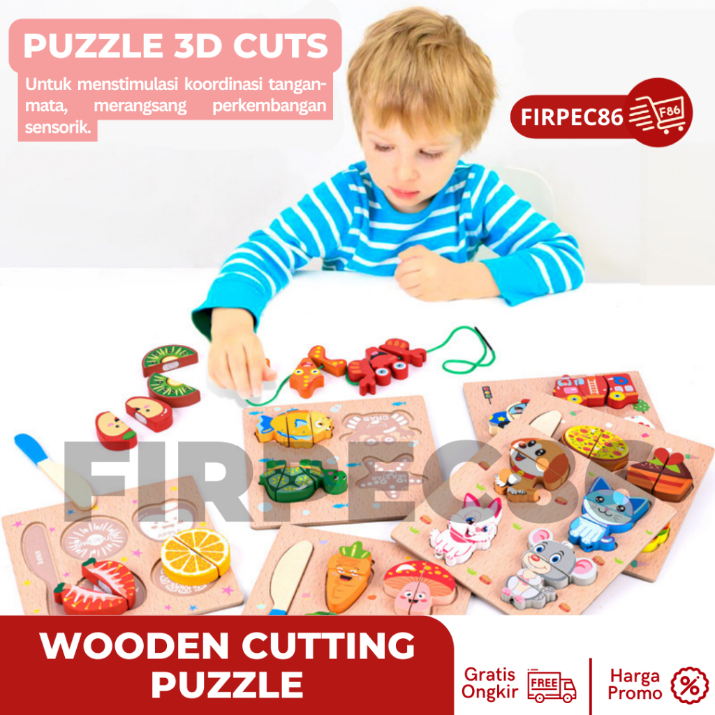 Mainan Edukasi Anak Puzzle Buah Potong Kayu Puzzle Tali