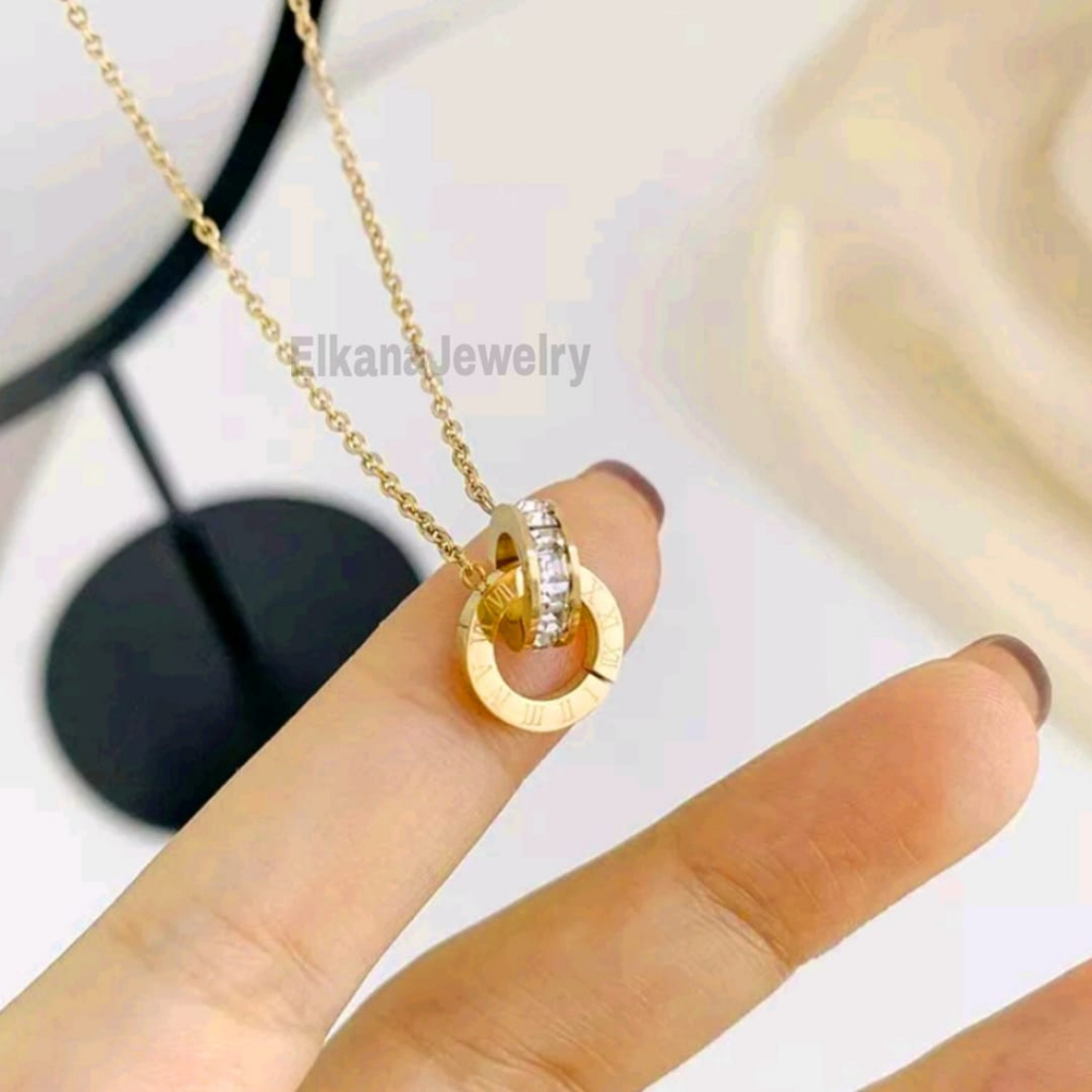 SET KALUNG TITANIUM FASHION RING ZIRCON Perhiasan super berkelas korea anti karat dan anti luntur