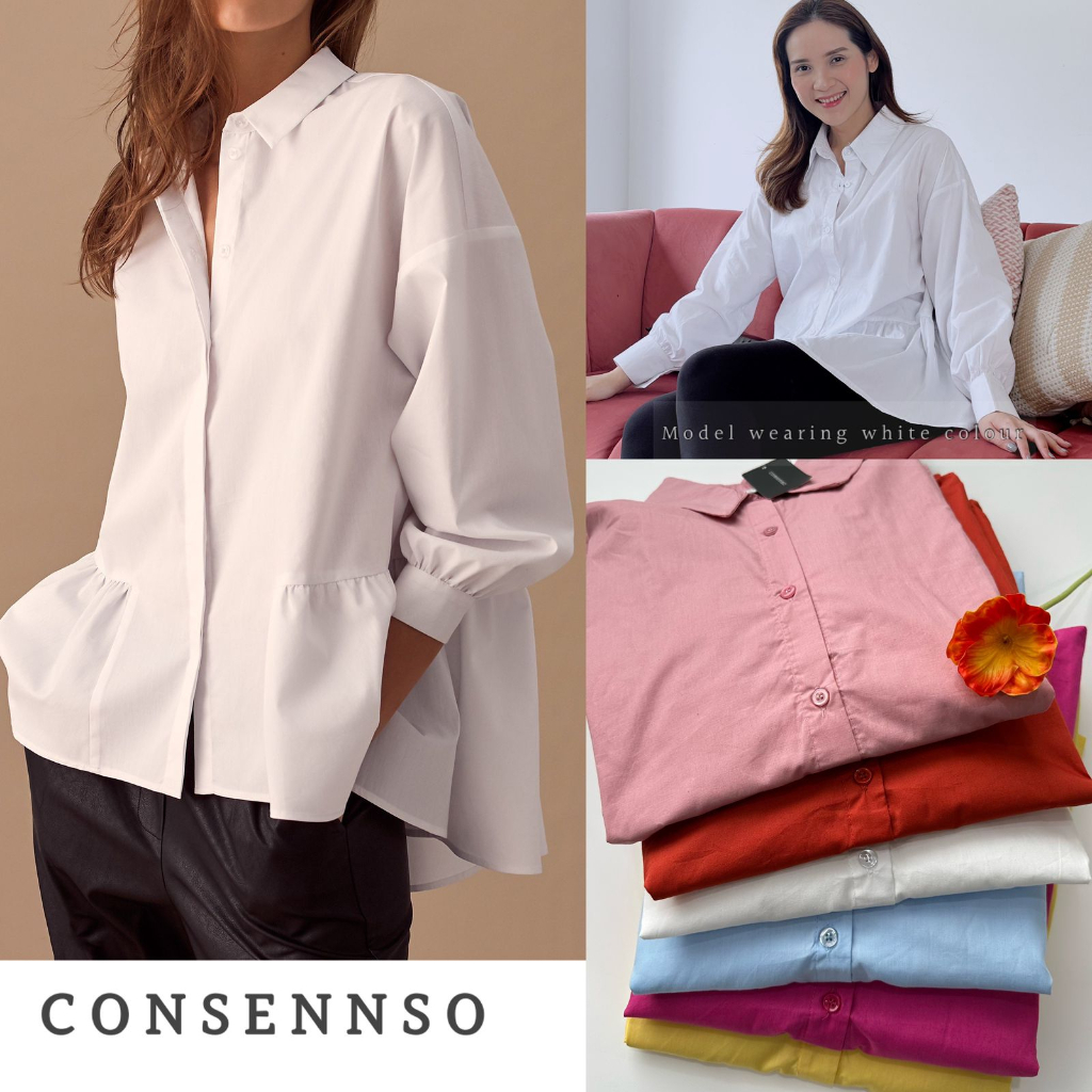 CONSENNSO half perplum cotton blouse