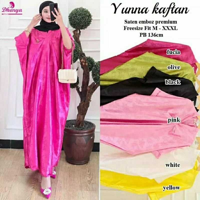 Yunna Kaftan, KAFTAN LEBARAN JUMBO CANTIK MODIS FIT XXXXL LD 160 BAHAN SATEN EMBOSS PREMIUM TERMURAH OOTD KEKINIAN TERLARIS