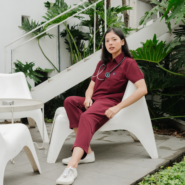 Baju Jaga POLO SS - MAROON Scrubs Theatre Blues First Line Lengan Pendek