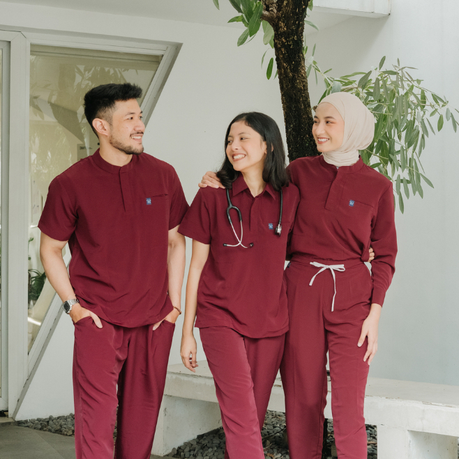 Baju Jaga V NECK SS - MAROON Scrubs Theatre Blues First Line Lengan Pendek