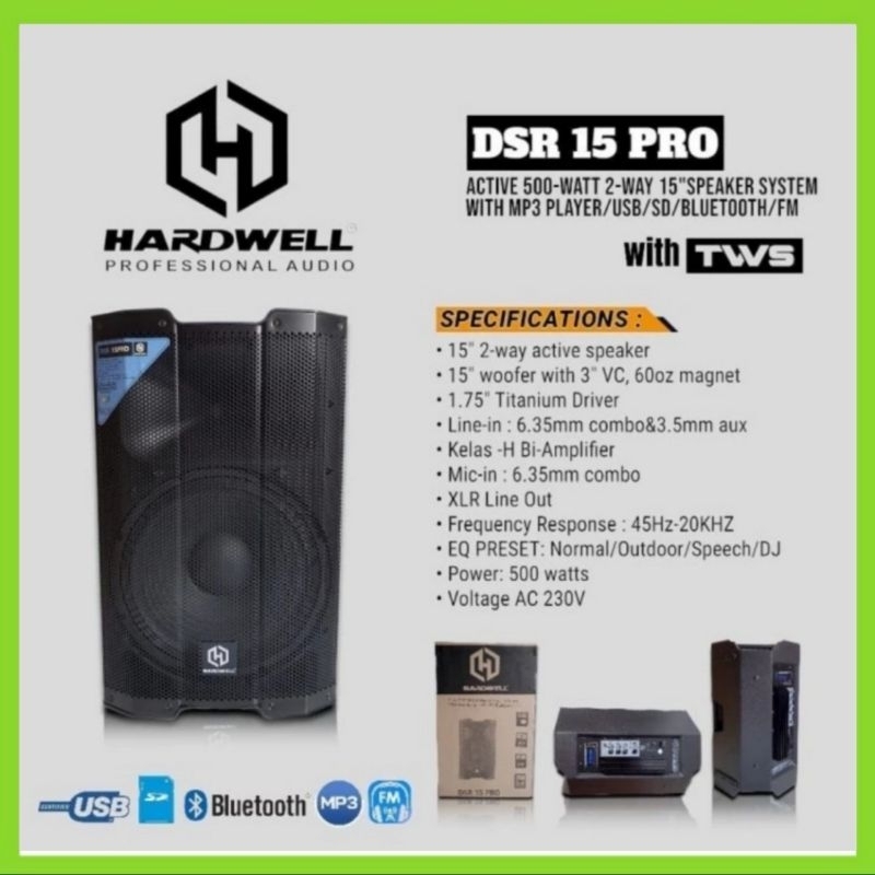 Speaker Aktif HARD WELL DSR 15 Pro 15 INCH, BLUETOOTH / USB / FM / TWS