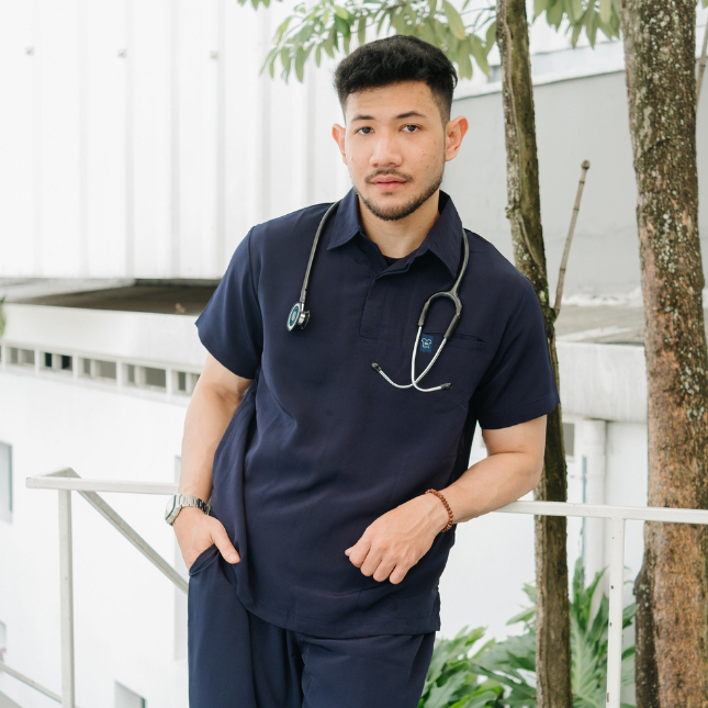 Baju Jaga POLO SS - DARK BLUE Scrubs Theatre Blues First Line Lengan Pendek