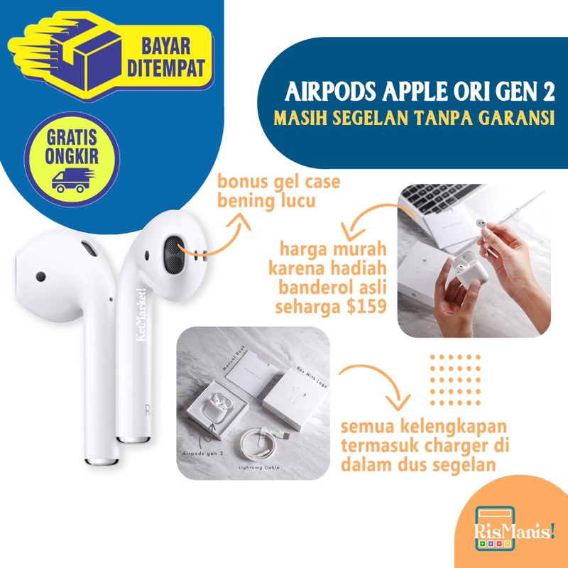 AIR PODS GEN 2 - Earphone Generasi 2 i Phone Headset Mini i Pad Wireless Original Tanpa Garansi Kotak Box Segel Headphone Smart Tanpa Kabel Betere Tahan Lama Fast Charging