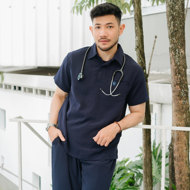 POLO - FIRST LINE Scrubs SS Lengan Pendek Baju Jaga Theatre Blues